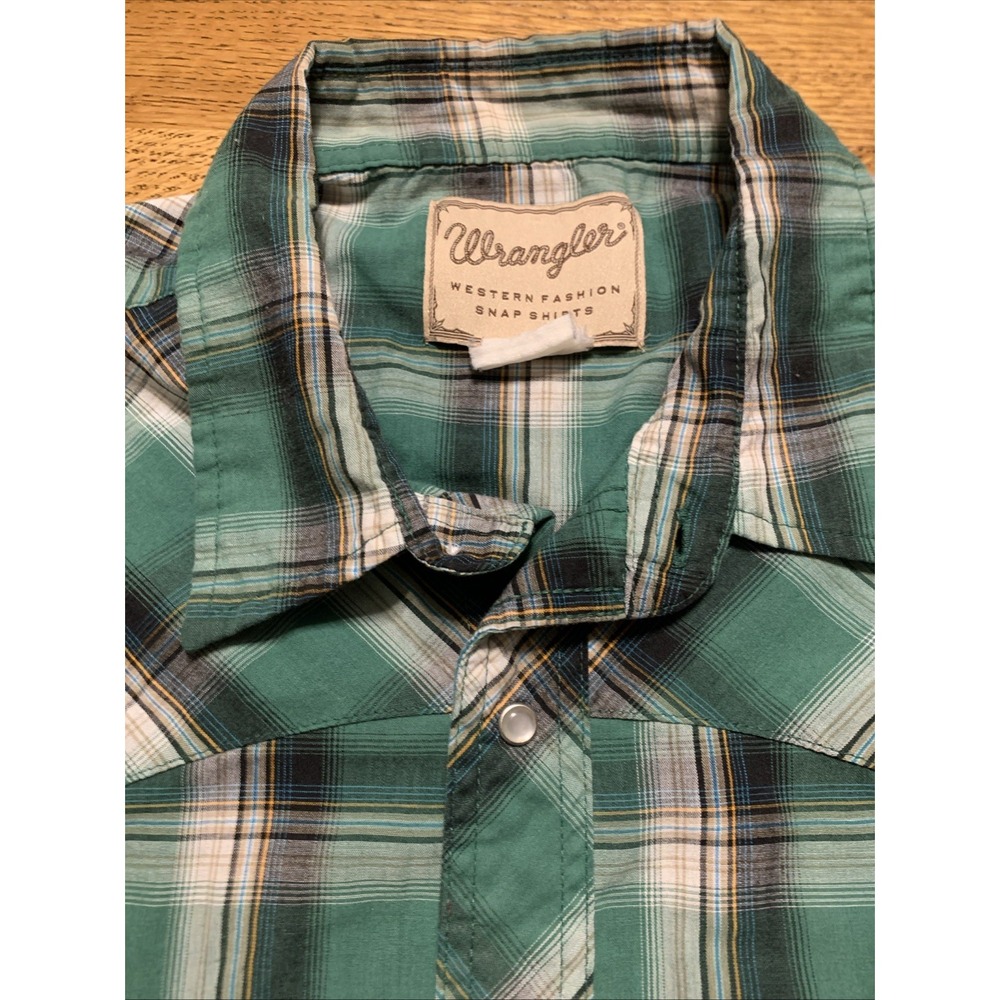 Wrangler Retro Western Shirt‎ Mens XXL Green Plaid Pearl Snaps Short Sleeve - Picture 2 of 7